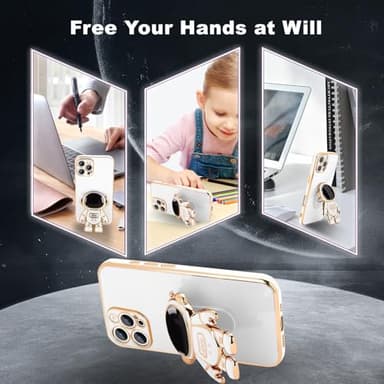 Pepmune for iPhone 16 Pro Max Case, Cute 3D Astronaut Stand with [2 Screen Protector] [Camera Protection] Kickstand Shockproof Silicone Soft Back Cover for Apple iPhone 16 Pro Max Phone Case, White - Image 4