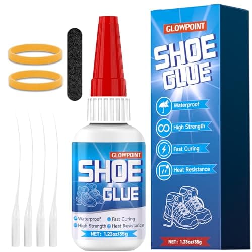 GLOWPOINT 35g Shoe Glue, Instant Shoe Glue Sole Repair, Clear Strong Adhesive for Sneakers, Boots, Leather, Heels and More, with Sanding Stick, Elastic Bands & Precision Droppers, Waterproof - 1 Pack - Image 1