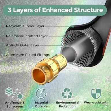 Giraffe Hybrid Garden Hose 5/8" x 75ft, Custom Length, NO Kink, Flexible, Leakproof Hose with Male to Female Fittings, 600 Burst PSI - Image 2