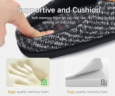 ONCAI Mens Black Knit Stripes Cozy Memory Foam scuff Slippers Slip On Warm House Shoes Indoor/Outdoor With Best Arch Surpport Size 11 - Image 3