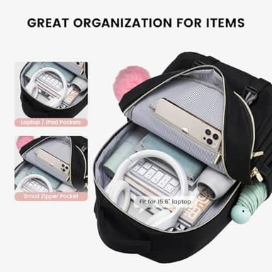 LOVEVOOK School Backpack for Teen Girls, Student Backpack Purse for 14-16 Teenage, Cute Kid Bookbag, Back to School Backpacks Fit 15.6 Inch Laptop, Large College Travel Bag, Black - Image 9