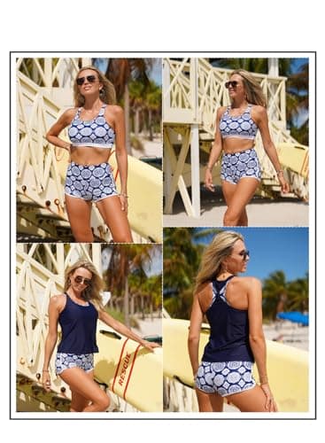 Aleumdr 3 Piece Athletic Tankini Swimsuits for Women with Shorts Swim Tank Tops with Sports Bra and Boyshorts Bathing Suits Blue Medium - Image 8