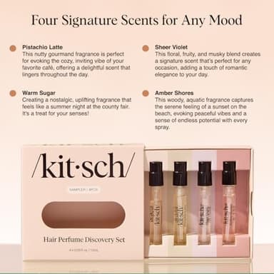 Kitsch Hair Perfume For Women (Discovery Set) - Pistachio Latte, Warm Sugar, Sheer Violet & Amber Waves - Patented Odor-Eliminating Technology, Hair Spray and Body Mist - 4 x 1.5ml - Image 4