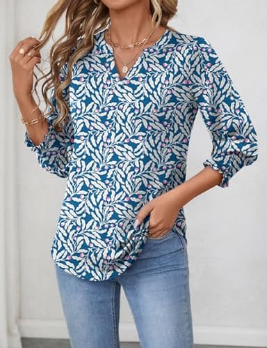 LOMON Women's 2025 Fashion Tops 3/4 Length Sleeve Business Casual Blouses Summer Tees Shirts - Image 2