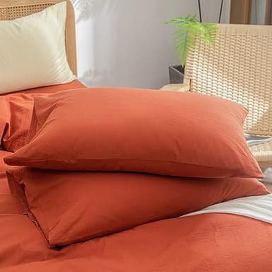 BESTOUCH Duvet Cover Set 100% Washed Cotton Linen Feel Super Soft Comfortable Chic Lightweight 2 PCs Home Bedding Set Solid Burnt Brick Red Twin/Twin XL - Image 7