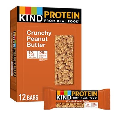 KIND Protein Snack Bar, Crunchy Peanut Butter, Healthy Snacks, Gluten Free, 12g Plant Protein, 12 Count - Image 1