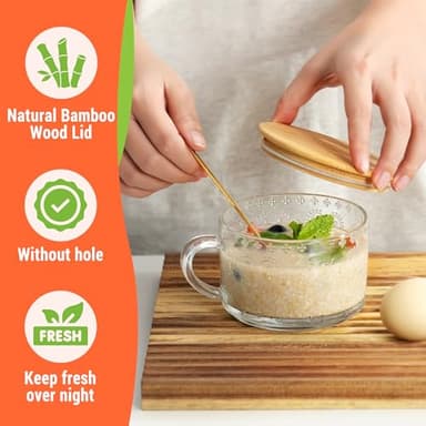 YORY 4-Pack Vintage Glass Mugs with Bamboo lids and Spoons Coffee Tea Cups Gifts for Women Overnight Oats Containers 14oz, - Image 4