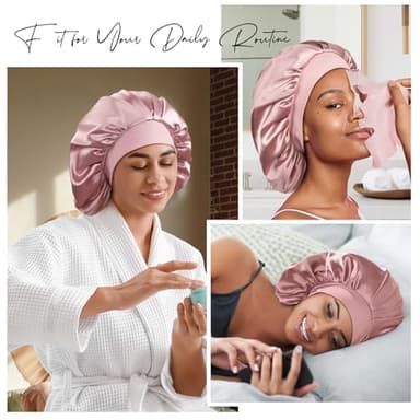 22 Momme 100% Real Mulberry Silk Bonnet for Sleeping Women, Large Hair Care Bonnet for Long Curly Hair, Double Layer Silk Wrap with Soft Elastic Band, Non-Slip Sleep Cap, Pink - Image 6