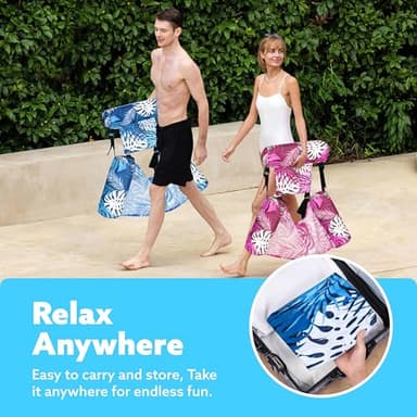 SLOOSH Inflatable Pool Floats Adult,2 Packs Floating Lounge Chairs,Blow up Pool Noodles for Adult Heavy Duty,Floating Chair for Party Summer Water Beach Lake Fun,Tropical Leaves-Pink,Blue - Image 6