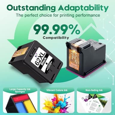 ONLYU Remanufactured for HP Ink 62 XL Cartridge Replacement for HP 62XL Ink Cartridge Combo Pack Works with Envy 7640 5660 5540 5640 7645 OfficeJet 5740 5745 250 200 Printer (1 Black, 1 Tri-Color) - Image 4