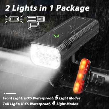 YANRI Bike Lights 8 LED Bike Lights for Night Riding, 1500 Lumens Super Bright Bike Light, Rechargeable & Waterproof Bicycle Lights, Bike Headlight with Free Taillight - Image 6
