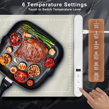 FYY Warming Mat for Food - Rapid and Full Surface Heating, 6 Temp Settings, 6H Timer, Rollable Portable Food Warming Mat, Ideal for Gatherings, Parties, Keep Meal Warm (X Large Size, Khaki) - Image 3