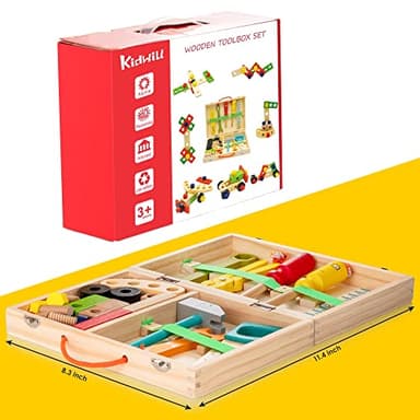 KIDWILL Tool Kit for Kids, 36-Piece Wooden Toddler Tools Set Includes Tool Box, Montessori Educational Stem Construction Toys for 2 3 4 5 6 Year Old Boys Girls, Best Birthday Gift for Kids - Image 11