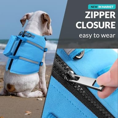 Queenmore Dog Life Jacket, M Dog Life Vest,High Floating Pet Life Vest for Swimming,Lightweight Adjustable Puppy Life Preserver for Boating,Dog Water Vest with Back Zip,Rescue Handle,Hook (Blue M) - Image 2