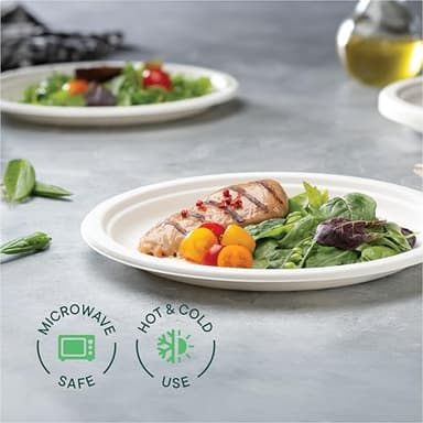Stack Man 100% Compostable Paper Plates 10 Inch Heavy-Duty [125-Pack] Eco-Friendly White Bagasse Disposable Dinner Plates From Natural Sugarcane - 10" Biodegradable Plate (BPI-Certified) (PFAS-Free) - Image 4