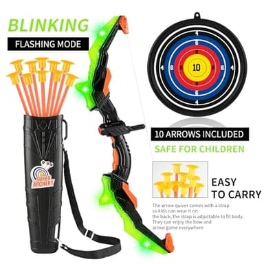 ASMAD Kids Bow and Arrow Set, LED Light Up Archery Toy Set, 10 Suction Cup Arrows, Target & Quiver, Indoor and Outdoor Kids Toys for Children Boys Girls, Christmas Birthday Gifts for Kids(1 Pack) - Image 4