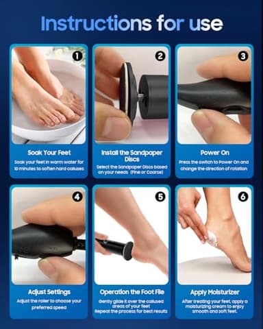 HayZBao Electric Foot File - Electric Callus Remover for Feet,Adjustable Speed Foot Scrubber with 60 Pcs Sandpaper Discs,Professional Pedicure Tool for Dead Skin and Calluses - Black - Image 9