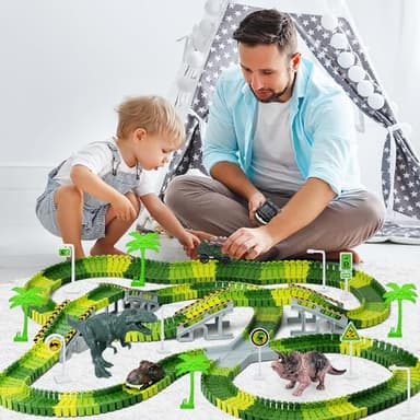 Dinosaur Toys,Create A Dinosaur World Road Race,Flexible Track Playset and 2 pcs Cool Dinosaur car for 3 4 5 6 Year & Up Old boy Girls Best Gift - Image 2