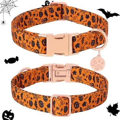 HSIGIO Soft Cotton Dog Collar, Adjustable Dog Collar with Metal Buckle, Halloween with Pendant Girl Boy Dog Collars Gift for Small Medium Large Dogs (Large) - Image 5