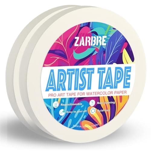 ZARBRE Artist Tape, 2 Pack White Art Tape for Watercolor Paper, Medium Tack Masking Drafting Tape for Painting Canvas Framing, Acid-Free, 0.5in Wide 328FT Long Total