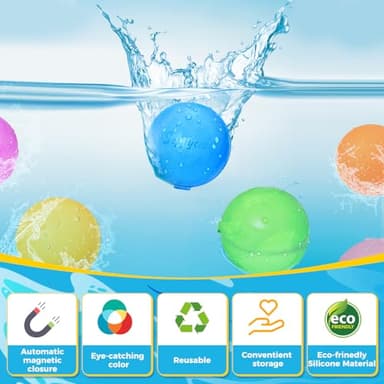 SOPPYCID 12PCS Reusable Water Balloons - Quick Fill Water Balls Toys For Toddler Age 4-8 - Refillable Magnetic Self-Sealing Water Splash Bomb For Summer Party Pool Outdoor Beach Toys for kids Age 8-12 - Image 7