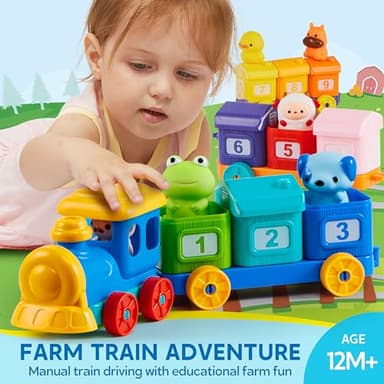 Learning Toy for Toddlers 1 2 3 Years Old, Counting, Matching & Sorting Montessori Learning Farm Train Including 9 Farm Animals and 1 Farmer, Easter Christmas Birthday Gift for Baby Boys Girls - Image 2
