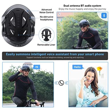 KRACESS KRS-S1 Bike Helmets for Men Smart Helmets for Adults with 1080P 60 fps Sports Camera Dual Antenna Bluetooth Womens Bike Helmet (L-22-24.4in, Matte Black) - Image 3