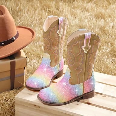 Motasha Girls Cowgirl Boots Glitter Toddler Girls Boots Rainbow Cowboy Boot for Girl Size 1 Little Big Kids Boot Western Riding Shoes Party Birthday (M7101 Shiny Rainbow 1) - Image 5