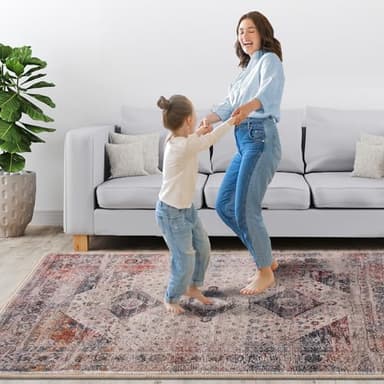 H.VERSAILTEX Area Rug 5' x 7' Washable Soft Rugs Mid-Century Modern Rug for Bedroom Living Room, Non Slip Non Shedding Printed Accent Indoor Floor Carpet for Dining Room Office, Vintage Fringes - Image 3