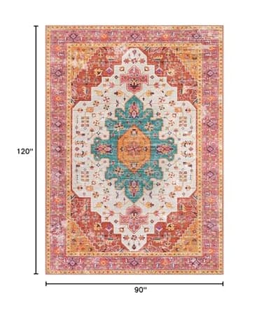 Moynesa Ultra-Thin Pink Area Rug - 8x10 Bedroom Living Room Rug Non-Slip Non-Shedding Nursery Mat, Indoor Oriental Medallion Floor Carpet for Dining Room Entryway Playroom - Image 2