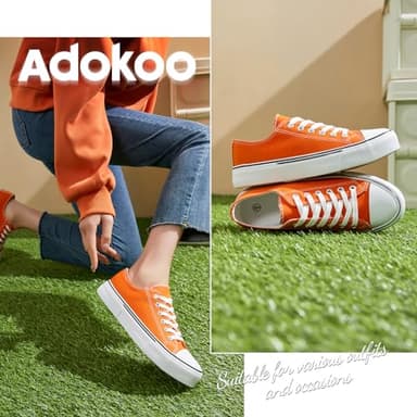 Adokoo Canvas Tennis Shoes for Women Low Top Casual White Black Sneakers for Women Lace Up Fashion Comfortable Walking Shoes (Orange,9.5) - Image 4