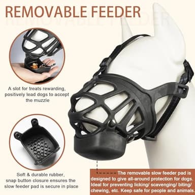 Dog Muzzle, Basket Muzzle with Slow Feeder Pad for Small Medium Large Dogs, Humane Cage Mouth Guard for Positive Training, Stop Biting Chewing Scavenging Licking, Allow Panting, Easy to Use - Image 4