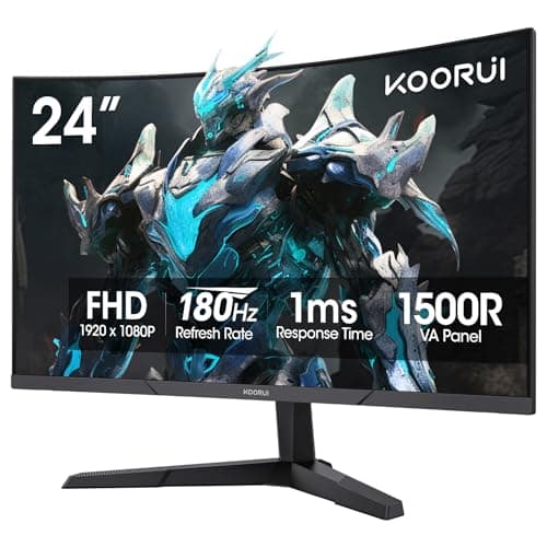 KOORUI 24 inch Curved Gaming Monitor 180Hz FHD 1080P Computer Monitor, 1ms 1500R Display, Adaptive Sync, FreeSync Premium, HDMI 2.0X2 & DP 1.2, VESA, Tilt, 24E6CA - Image 1