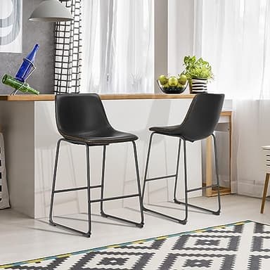 DUMOS 30 Inch Counter Height Bar Stools Set of 4, Modern Faux Leather High Barstools with Back and Metal Leg, Bar Chairs for Kitchen lsland, Black - Image 7