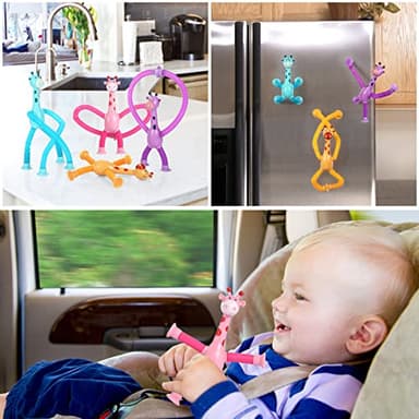 Xonteus 4Pcs Telescopic Suction Cup Giraffe Toy – Sensory Tube Toddler Travel Toys, Connect & Pop Fidget for Kids, Autism Sensory Toys, Encourages Imaginative Play & Creative Thinking - Image 6