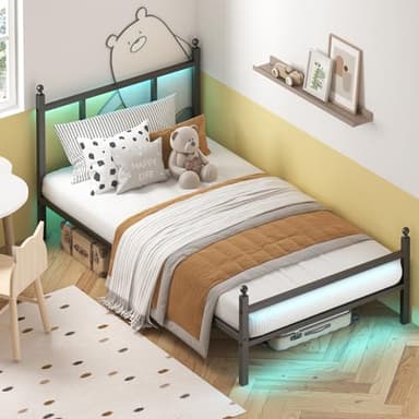 Fixwal Twin Bed Frame with Charging Station, Metal Bed Frame with Port and Outlet, Black - Image 8