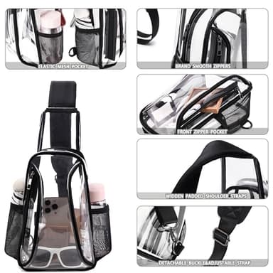 Caoroky knight clear bag for stadium events approved crossbody bags transparent TPU sling shoulder purse casual chest pack heavy duty clear backpack for men women-Black - Image 4