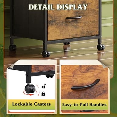 WLIVE Dresser with 3 Drawers, Fabric Nightstand, Cabinet with Wheels, Organizer Storage Dresser for Bedroom, Office, Closets, Sturdy Steel Frame, Easy Pull Handle, Rustic Brown Wood Grain Print - Image 6