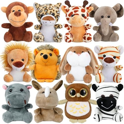 Arrozon 12 Pcs Small Stuffed Animals Bulk, 4.5 Inch Mini Stuffed Animals, Keychain Plush Toys Stocking Stuffers for Kids, Carnival Prizes, Classroom Treasure Box, Claw Machine Filler, Pinata Stuffers - Image 1