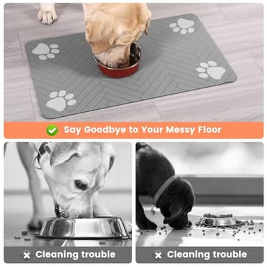Pet Feeding Mat-Absorbent Pet Placemat for Food and Water Bowl, with Waterproof Rubber Backing, Quick Dry Water Dispenser Mat for Dog and Cat (17"x27", Striped Light Gray) - Image 4