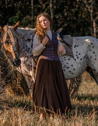 Scarlet Darkness Women Renaissance Long Maxi Skirt High Waist Flowy A Line Skirts Brown S - Image 5