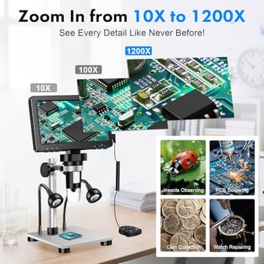7" LCD Digital Microscope 1200X with Screen - 16MP Photo/1080P Video Coin Microscope for Full Coin View - Soldering Microscope for Adults with 10 LED Lights & 32GB Card,Windows/Mac OS Compatible - Image 2