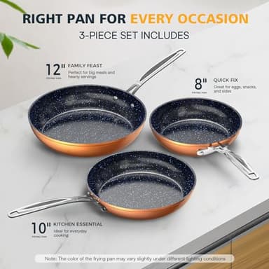 Nuwave 3-Piece 8”, 10”, 12” Forged Lightweight Frying Pan Set, G10 Healthy Duralon Blue Ceramic Ultra Non-Stick, Ergonomic Stay-Cool Handles, Induction-Ready & Works on All Cooktops - Image 3