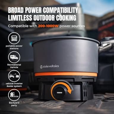 Stoke Voltaics Nomad Cooking System with Bag, Electric Camping Stove 200-1000W with Pan & Pot, 120V Portable Outdoor Cooking Gear Set, Windproof Cookware for RV, EV, Overland, Vanlife, Car Camping - Image 2