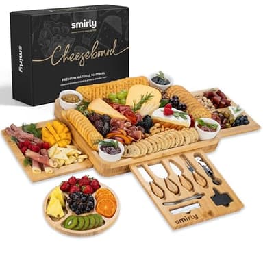 SMIRLY Charcuterie Boards Set - Large Bamboo Cheese Board Set - House Warming Gifts New Home, Wedding Gift for Couple, Bridal Shower Gift, Birthday Gifts for Women - Image 1