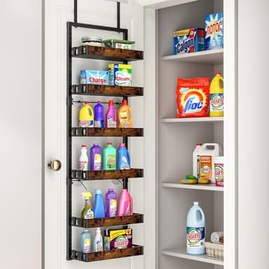 bukfen Over the Door Pantry Organizer, 6-Tier Adjustable Wooden Basket Kitchen Pantry Door Organization and Storage, Heavy-Duty Metal Hanging Kitchen Spice Rack,D6.3 x W17.71 x H50.60 inch,1 Pack - Image 9