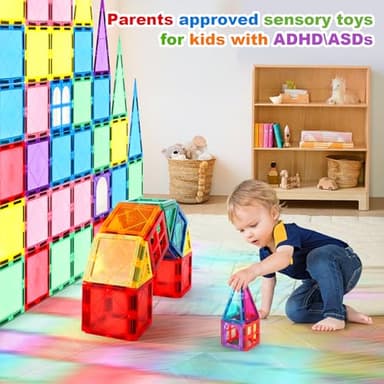 Mruikeny 100PCS Magnetic Tiles Kids Toys - Magnetic Building Blocks STEM Magnet Building Set Preschool Learning Magnet Toys for Kids Ages 3-5 4-8, Sensory Montessori Toy for Toddlers 3+ Year Old - Image 3