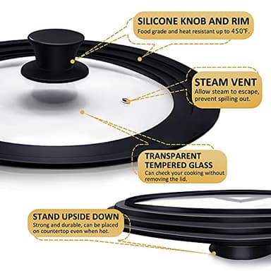 Ydeapi Universal Lid for Pots, Pans and Skillets, Pot Lid With Heat Resistant Silicone Rim and Tempered Glass,Fits 10", 11", 12" Diameter Pots and Pans - Image 4