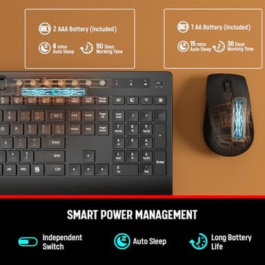 Trueque Wireless Keyboard and Mouse Combo - Full-Size Quiet Keyboard with Palm Rest, Phone Holder, Multimedia Keys, Power Switch, Compatible with Windows, Chrome OS, PC, Laptop (Batteries Included) - Image 5