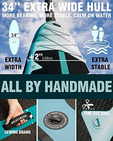 Skatinger 11'x34'' Extra Wide Inflatable Paddle Board, Up to 420lbs Stand-up Paddle Boards for Adults, Stable SUP for 2 People/Family, 3-PCS Paddle, Shoulder Strap, US Fin - Image 3